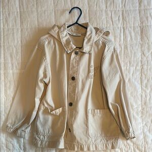 Beige Hooded Jacket with Button Closure